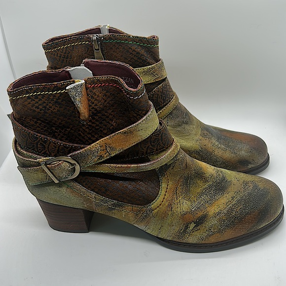 L’Artiste Shazzam Luxurious Green/Brown Leather Ankle Boots Shoes **Sz 41/9.5** - Picture 3 of 10